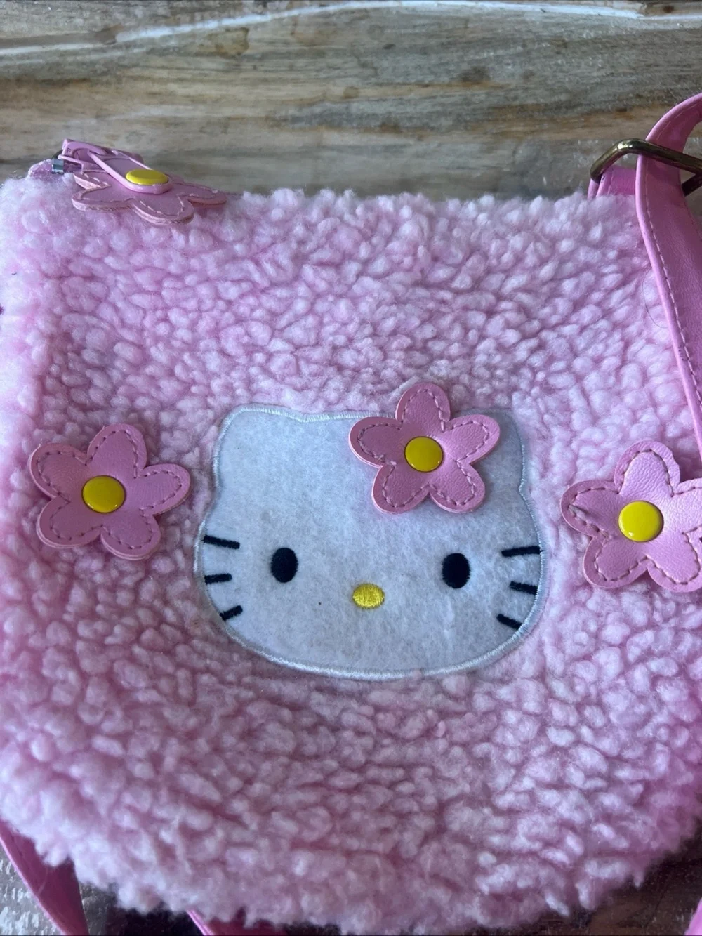 Hello Kitty Pink Sherpa Flower Crossbody Bag